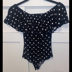 No Boundaries Polka Dot Off Shoulder Ruffle Bodysuit Size S